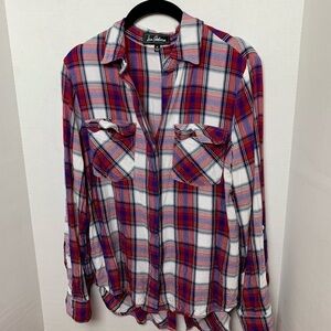 Sam Edelman Blue and Red Plaid Button Up Medium